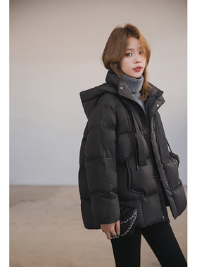 小谷粒御寒plus羽绒服 黑色连帽外套女加厚2025冬款保暖面包上衣