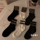 实拍实价纯色袜子女中筒袜秋冬豹纹拼接堆堆袜长袜女袜纯棉3双装