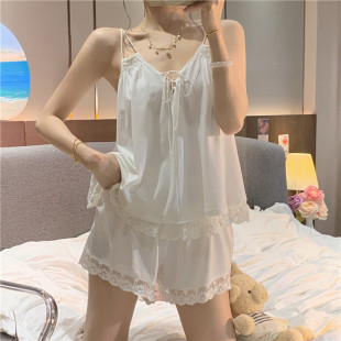 蕾丝边套装 甜美V领性感纯欲吊带短裤 睡衣家居服女 夏季 实拍实价