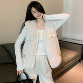 新款 背心马夹珍珠小香风坎肩外套皮草女 秋冬狐狸毛皮草马甲女短款