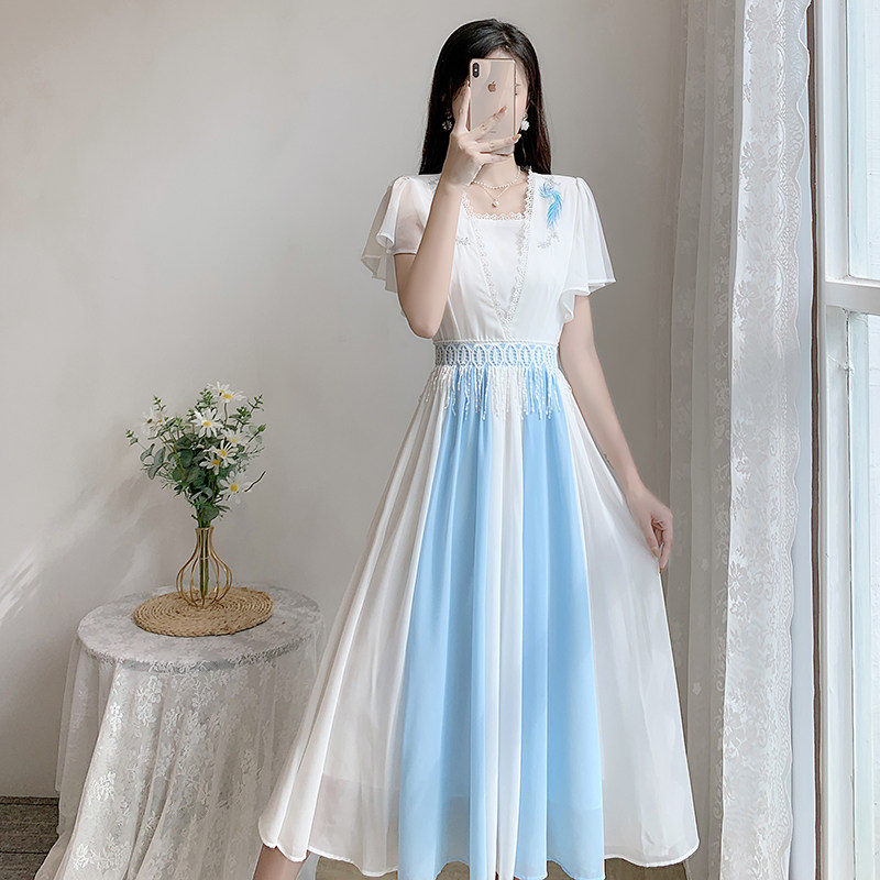 中国风夏装女士精品连衣裙改良汉服日常少女古装超仙连衣裙修身