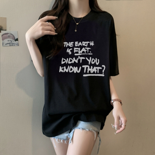 棉200g精梳纯棉 T恤女宽松韩版 2024年新款 短袖 印花夏装 实拍