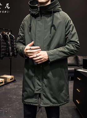 2026新款夹棉棉服大码宽松秋冬季中长款男士薄款棉衣外套加厚风衣