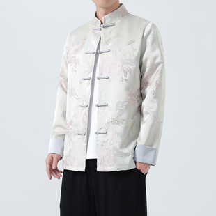 新中式男装复古唐装外套春秋禅意改良汉服大码文艺国潮夹克中山装