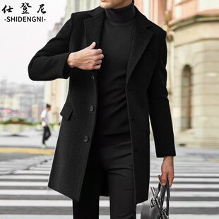 【毛呢大衣】春秋冬男士中长款单排扣风衣+英伦西服领呢料外套 潮