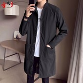 立领风衣2024秋季 薄款 新款 男士 韩版 修身 春秋百搭休闲中长款 外套男