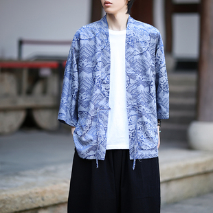 冰丝七分袖衬衫男夏季宽松开衫汉服道袍新中式唐装仙风道骨男装薄