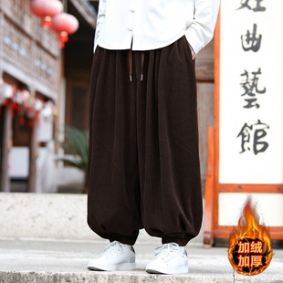 加绒加厚束脚哈伦裤 子潮流大码 男秋冬灯芯绒宽松阔腿休闲裤 灯笼裤