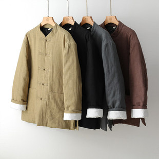 棉服男款冬季复古中国风棉麻外套新中式棉袄汉服唐装古装老式棉衣