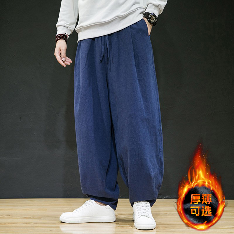 冬季加绒加厚棉麻灯笼裤男士休闲裤大码练功打坐禅裤阔腿太极僧裤