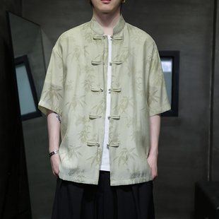 新中式复古盘扣唐装衬衫轻薄透气休闲短袖男宽松百搭茶服汉服