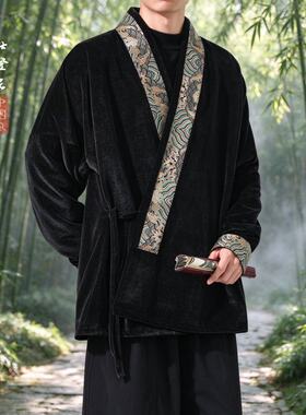 复古文艺风 明制对穿交短衫袄金丝绒汉服男外套茶服 斜襟道袍上衣