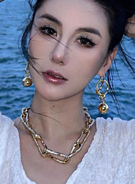 高级感粗链条纹理古巴链项链