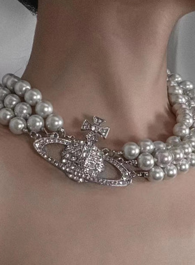 西太后珍珠项链土星锁骨链