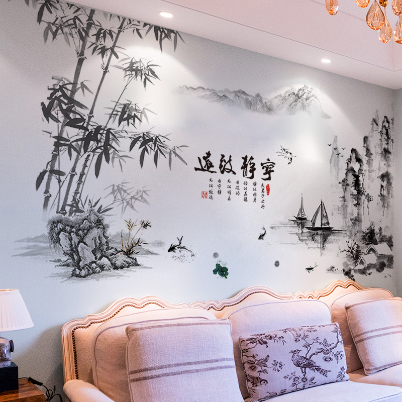 创意壁纸自粘山水画墙贴纸餐厅客厅背景墙上贴图装饰贴画墙面壁画