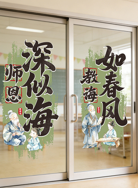 教师节快乐玻璃门贴纸静电窗花贴幼儿园窗户装饰品教室布置班级UV