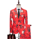 男两件套秋季 子大码 中国风婚礼男士 裤 西服外套职业装 红色印花西装