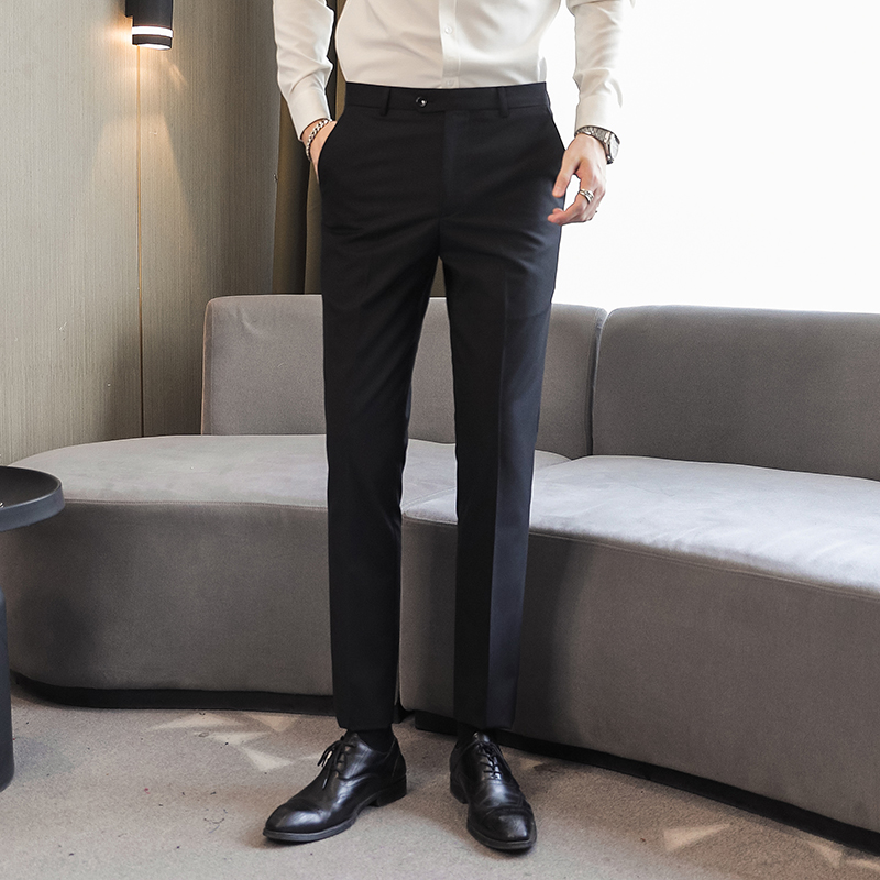 春季西装裤男士工作服大码修身英伦风欧洲站西裤黑色商务休闲裤子