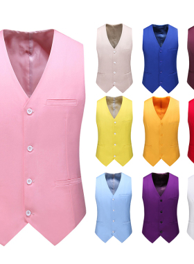 粉红色马甲男无袖西装单外套薄款上衣男青年英伦风结婚拍照工作服