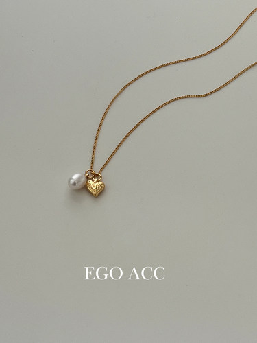 EGOACC复古爱心珍珠吊坠项链女