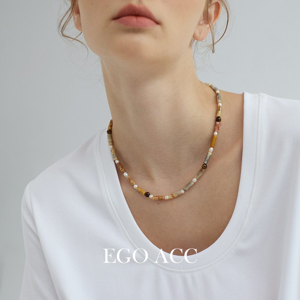EGO ACC 2025新款复古美拉德天然石串珠项链女莫兰迪色隔珠锁骨链,饰品/流行首饰/时尚饰品新,项链,淘宝优惠券,粉丝福利购,淘宝优惠卷