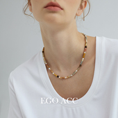 2025新款 EGO ACC 复古美拉德天然石串珠项链女莫兰迪色隔珠锁骨链