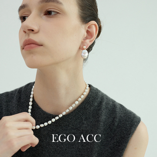 高级感巴洛克珍珠吊坠耳环天然不规则珍珠耳钉 法式 EGO ACC