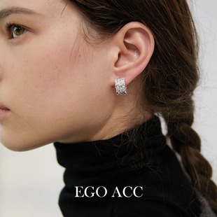 EGO 高级感小众设计熔岩肌理耳圈欧美风HOOP金属质感耳环 ACC