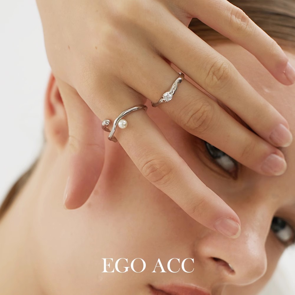 Ego Acc荆棘鸟 小众不规则线条锆石珍珠戒指女叠戴气质个性指环