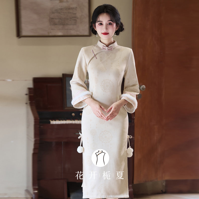 绝美新中式国风冬装加绒长袖旗袍