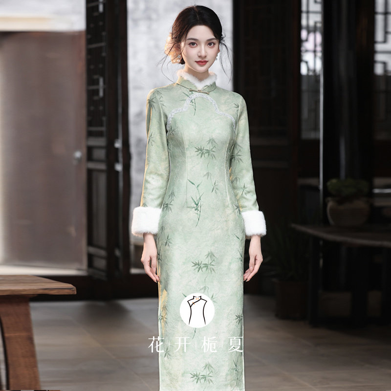 绿色绝美新中式旗袍冬装2025新款加绒加厚长袖连衣裙新年战袍1/8,女装/女士精品,旗袍,淘宝优惠券,粉丝福利购,淘宝优惠卷