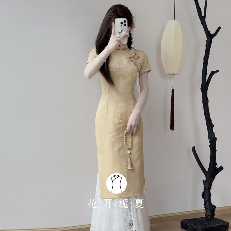 新中式改良少女黄色旗袍