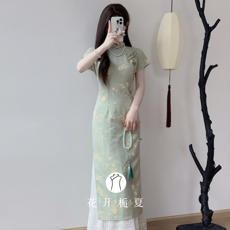 新中式改良绿色旗袍小个子