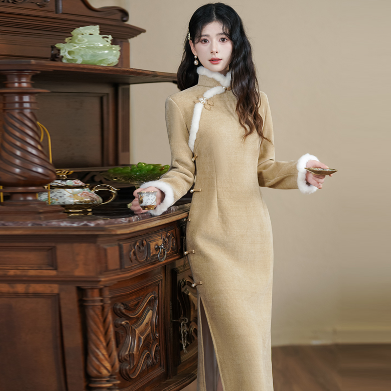 新中式改良雪尼尔加绒旗袍