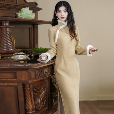 新中式改良雪尼尔加绒旗袍