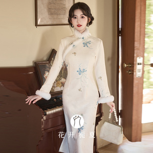 新中式国风加绒加厚米白色旗袍2025冬季气质高级感少女素雅10/10