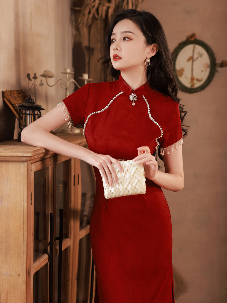 红色高考送考旗袍新中式敬酒服结婚红色订婚礼服中考旗开得胜怎么看?