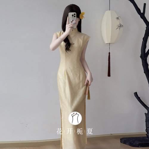 新中式绝美气质黄色旗袍