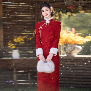 红色旗袍冬装2025新款新中式国风新娘敬酒服加绒保暖拜年服1/4