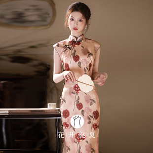 《浪漫玫瑰》新中式改良玫瑰印花旗袍2025新款复古民国风