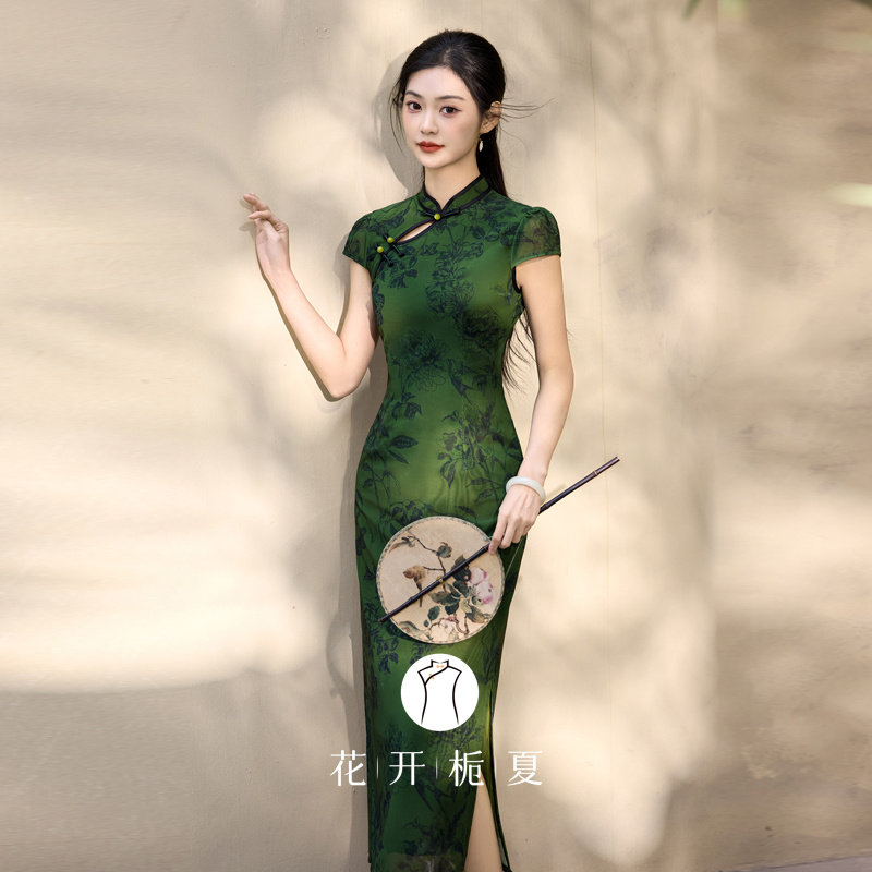 新中式绝美气质绿色旗袍