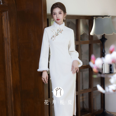 2025新款漂亮旗袍米白色