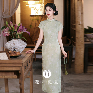 古法全开襟曳地长款绿色旗袍江南风显瘦显白少女国风连衣裙3/29