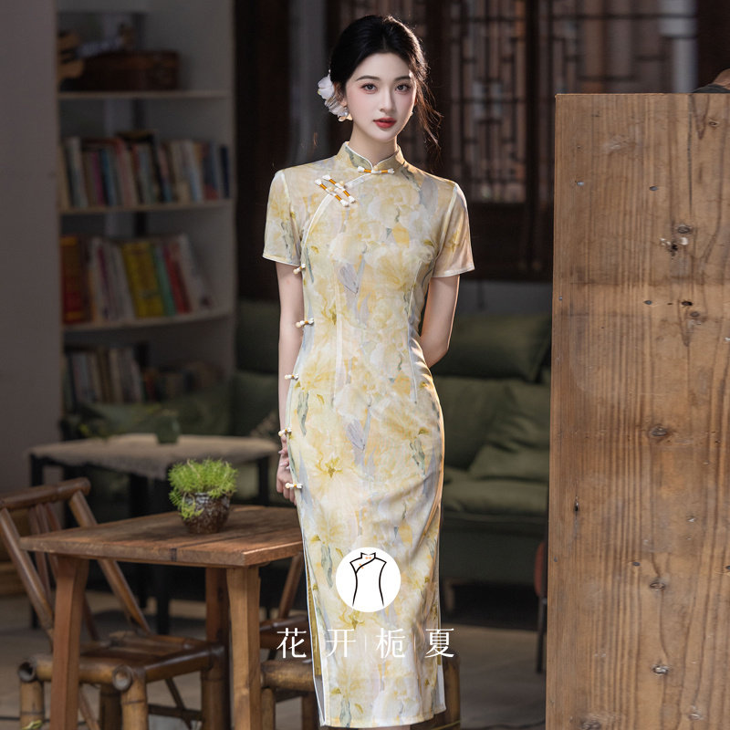 黄色旗袍2025夏季新中式绝美气质年轻款少女碎花连衣裙6/15,女装/女士精品,旗袍,淘宝优惠券,粉丝福利购,淘宝优惠卷