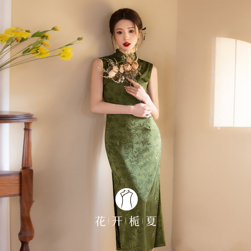 《青竹之韵》绿色提花旗袍新中式改良年轻款少女无袖连衣裙,女装/女士精品,旗袍,淘宝优惠券,粉丝福利购,淘宝优惠卷