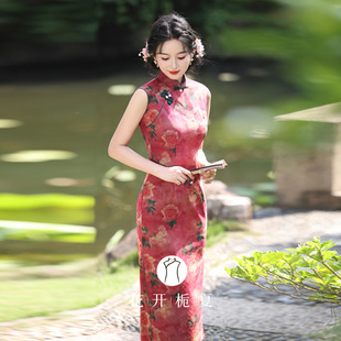 复古老上海无袖旗袍显白弹力网纱微胖MM超火绝美连衣裙6/16