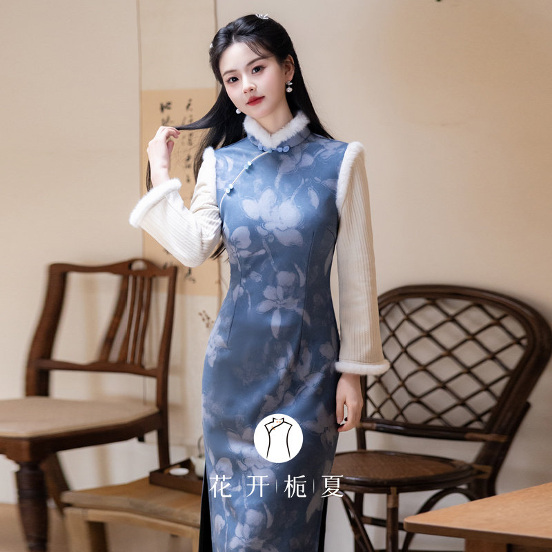 蓝色旗袍冬装加绒加厚新中式气质高级感年轻款少女连衣裙1/7,女装/女士精品,旗袍,淘宝优惠券,粉丝福利购,淘宝优惠卷