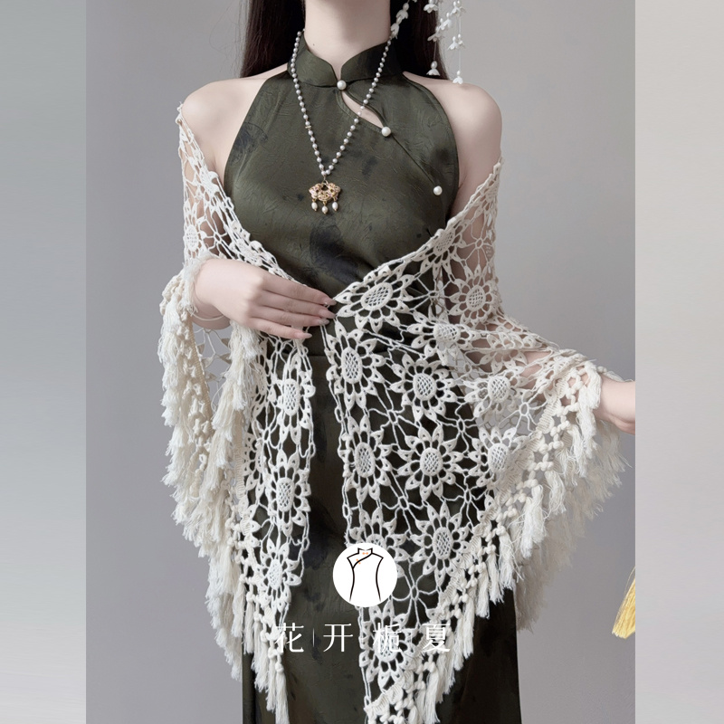 文艺百搭全棉镂空钩花披肩