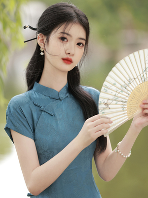 文艺复古民国风人丝提花旗袍