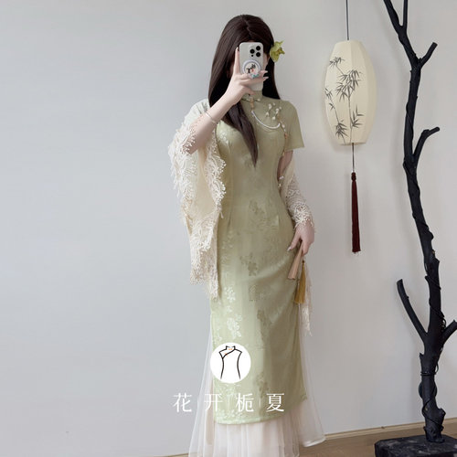 新中式绝美气质绿色旗袍